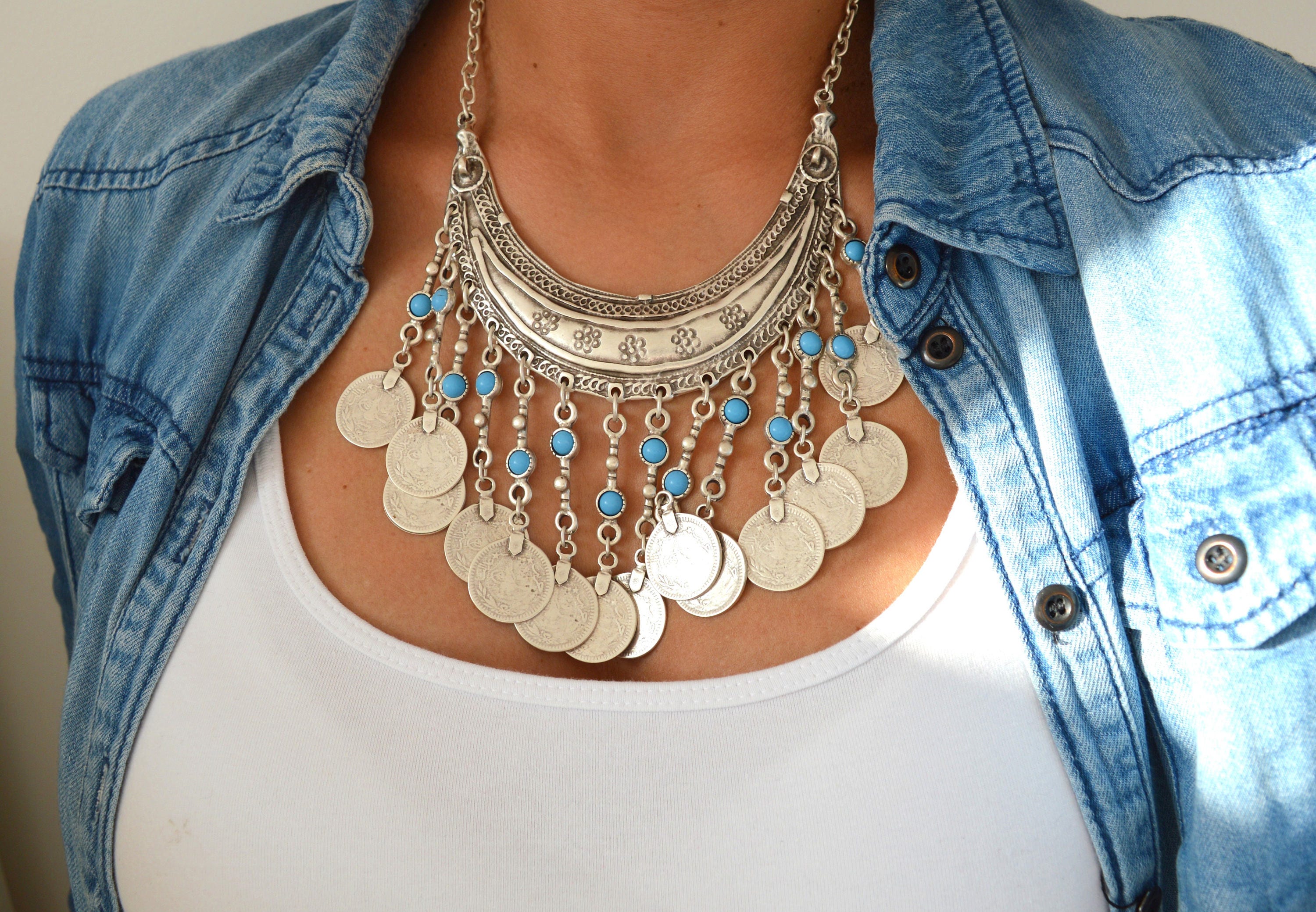 Antique Silver Bohemian Chunky coin 