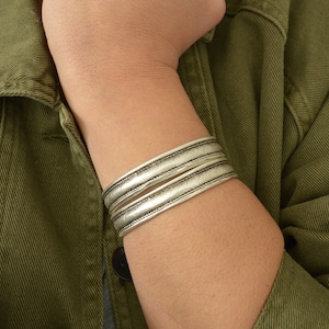 Antique Silver Twisted Wire Cuff Bracelet: Bohemian Stacking Bangle (US wrist 6-7.5 inches)