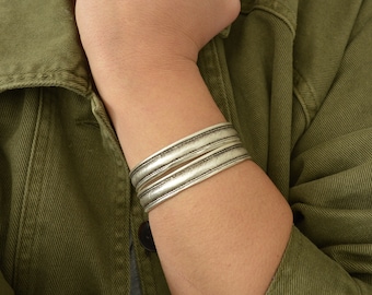 Antique Silver Twisted Wire Cuff Bracelet: Bohemian Stacking Bangle (US wrist 6-7.5 inches)