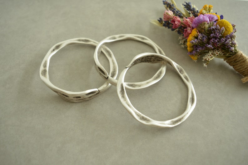 Silver THICK ROUND HAMMERED bangle cuff, circle shaped and oval shaped stacking bangle, Minimalist Arm Party Bangle, Free People Jewellery image 5