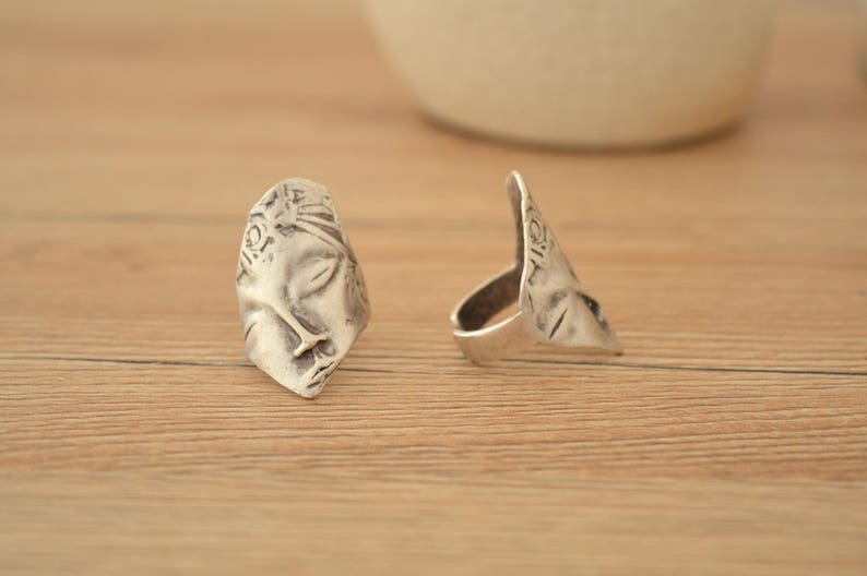 Replica of Archaeological Finds Ring Jewellery, Archaeological Face Ring, Adjustable Stackable Silver Statement Ring, Ancient Greek Jewelry image 8