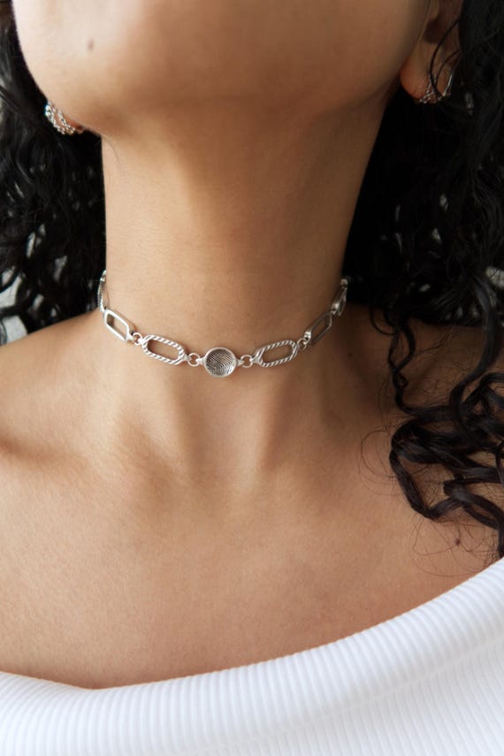 Chunky Silver Plated Chain Choker: Punk Biker Style Necklace - Etsy
