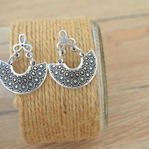 Antique silver dangling Greek Shield earrings, Silver half moon crescent earrings, Silver hemicycle dangle earrings,bohemian ethnic earrings image 5