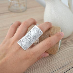 African Tuareg Shield ring, Long Rectangular engraved ring, Bohemian Ethnic Tribal Rings, Free people style rings, Silver Tuareg Jewellery