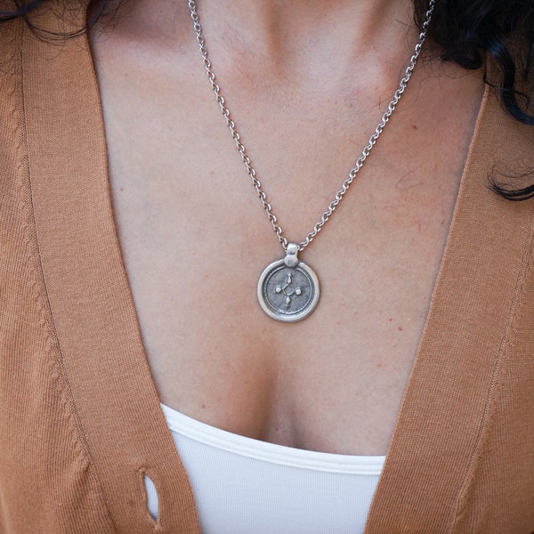 Antique Silver WAX SEAL Stamp Cross Coin Charm Necklace, Bohemian Jewelry Necklace Jewellery, Delicate Silver Medieval Coin Necklace Jewelry