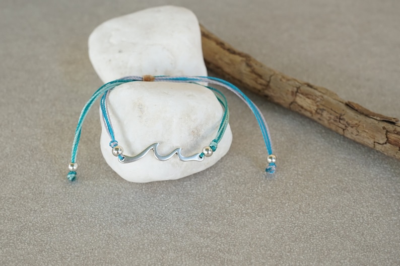 minimal jewelry minimalistic geometric boho summer sea ocean bracelet Silver Wave Adjustable Macram\u00e9 Bracelet gift for her bohemian