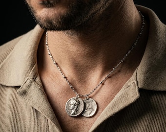 Augustus Roman Coin Pendant Necklace: Silver Medallion, Ethnic, Handmade & Cultural Inspired Jewelry, handmade silver jewelry, Gift for her