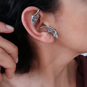 Single & ONLY for LEFT EAR Stainless steel Wing Cuff Earring, Waterproof Non Tarnish Affordable Modern Dainty Geometric, long cuff earrings