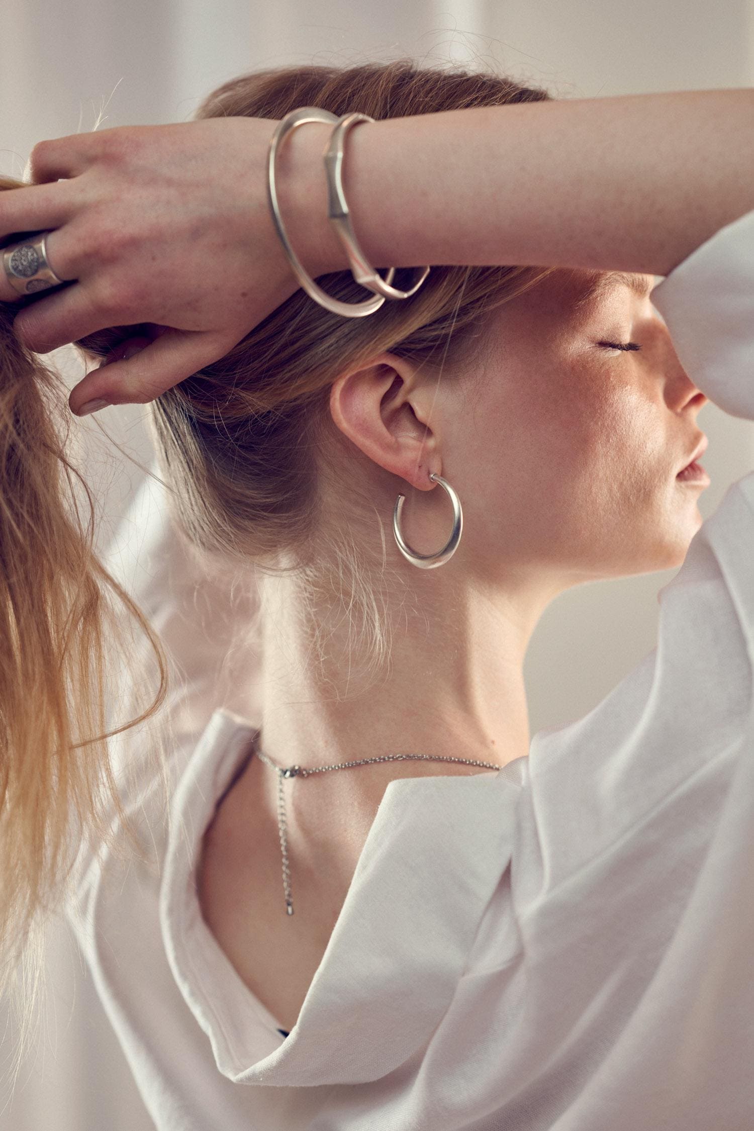 Antique Silver Thick Open Hoop Earrings, Large Hoops, Minimalist Dainty Geometric Trend Minimal Bohemian Push Back earrings, gift for her