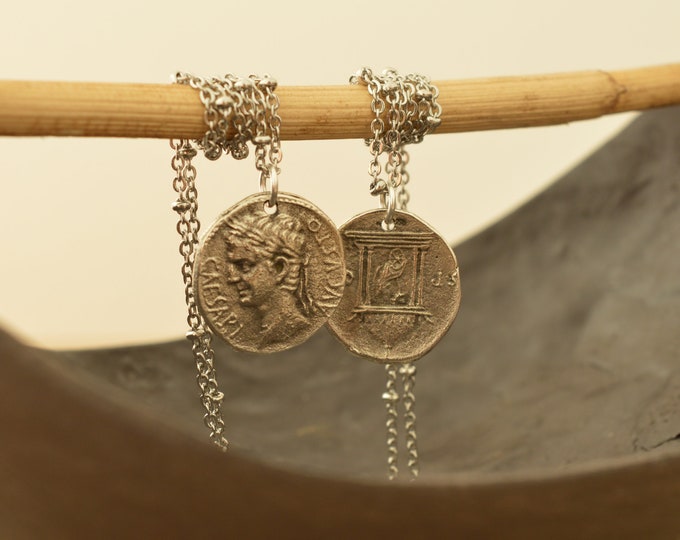 Augustus Roman Coin Pendant Necklace: Silver Medallion, Ethnic, Handmade & Cultural Inspired Jewelry, handmade silver jewelry, Gift for her