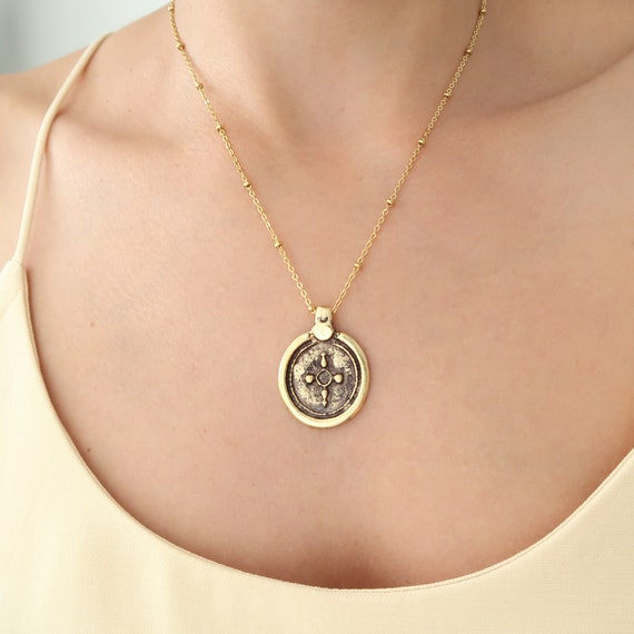 Engraved gold on sale coin necklace