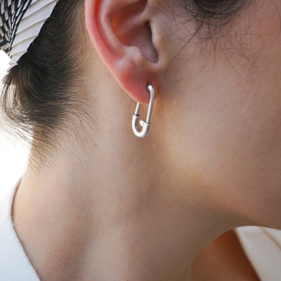 Silver Safety Pin Stud Earrings Large Safety Pin Earrings Edgy