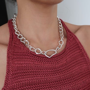 Antique Silver CLIMBER CLIP Chunky chain choker, Thick Chain Necklace, Punk Rock BikerStyle jewelry, Trace chain necklace, Cool gift for her image 10