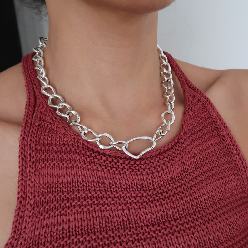 Antique Silver CLIMBER CLIP Chunky chain choker, Thick Chain Necklace, Punk Rock BikerStyle jewelry, Trace chain necklace, Cool gift for her image 10