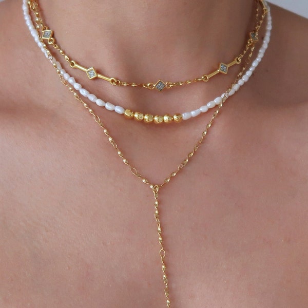 Collar de perlas de agua dulce: cuentas de oro, joyería minimalista romántica