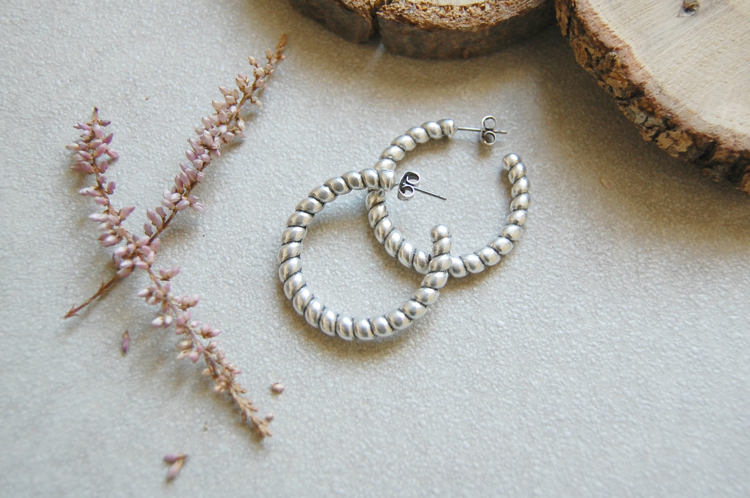 Push back earrings Trend minimal hoops Antique Silver Engraved Thick Twisted Hoop Earrings Minimalist Dainty Geometric hoop earrings