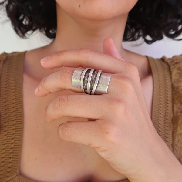 Minimalist Silver Abstract Ring, Three lines ring, Boho Silver Modernist Ring, Silver Band Abstract Jewelry, Unique Silver ring, Ring Candy