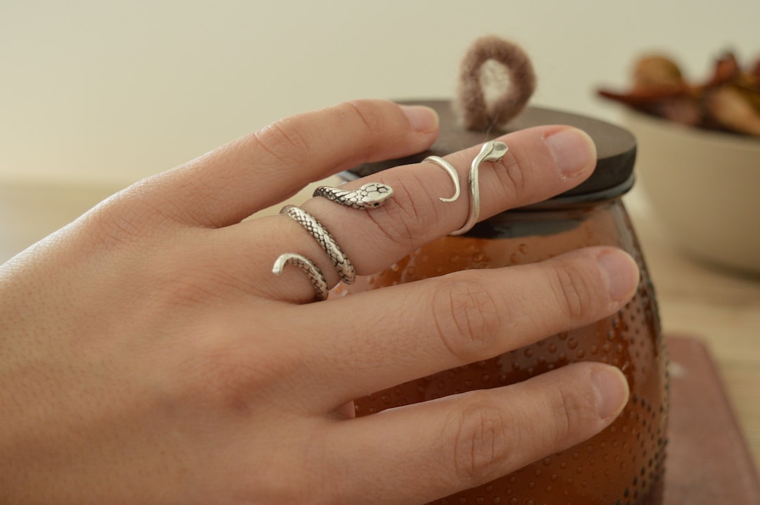 Anillo De Plata De Serpiente Ajustable , Anillo De Serpiente De Plata