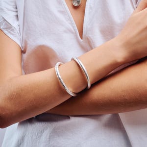 Thick Silver Hammered or Shiny Cuff Bracelet: Bohemian Limited Edition Jewelry Trending Styles, Organic Bangles with flowing free-form shape