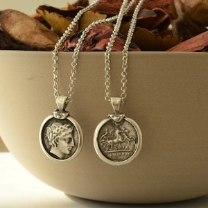 King Phillip II Stater Coin Necklace: Antique Silver Chariot Medallion