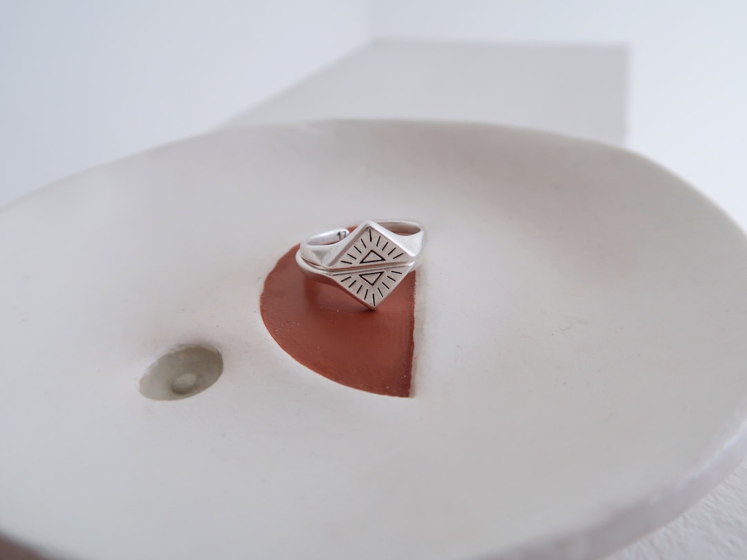 Antique Silver PYRAMID Signet Ring, Bohemian Adjustable Simple ...