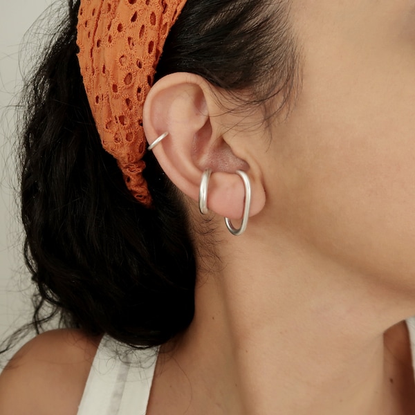 Pendientes de abrazo de lóbulo grueso de plata antigua única, pendientes simples push back, pendientes modernos minimalistas delicados geométricos de moda, regalo para ella