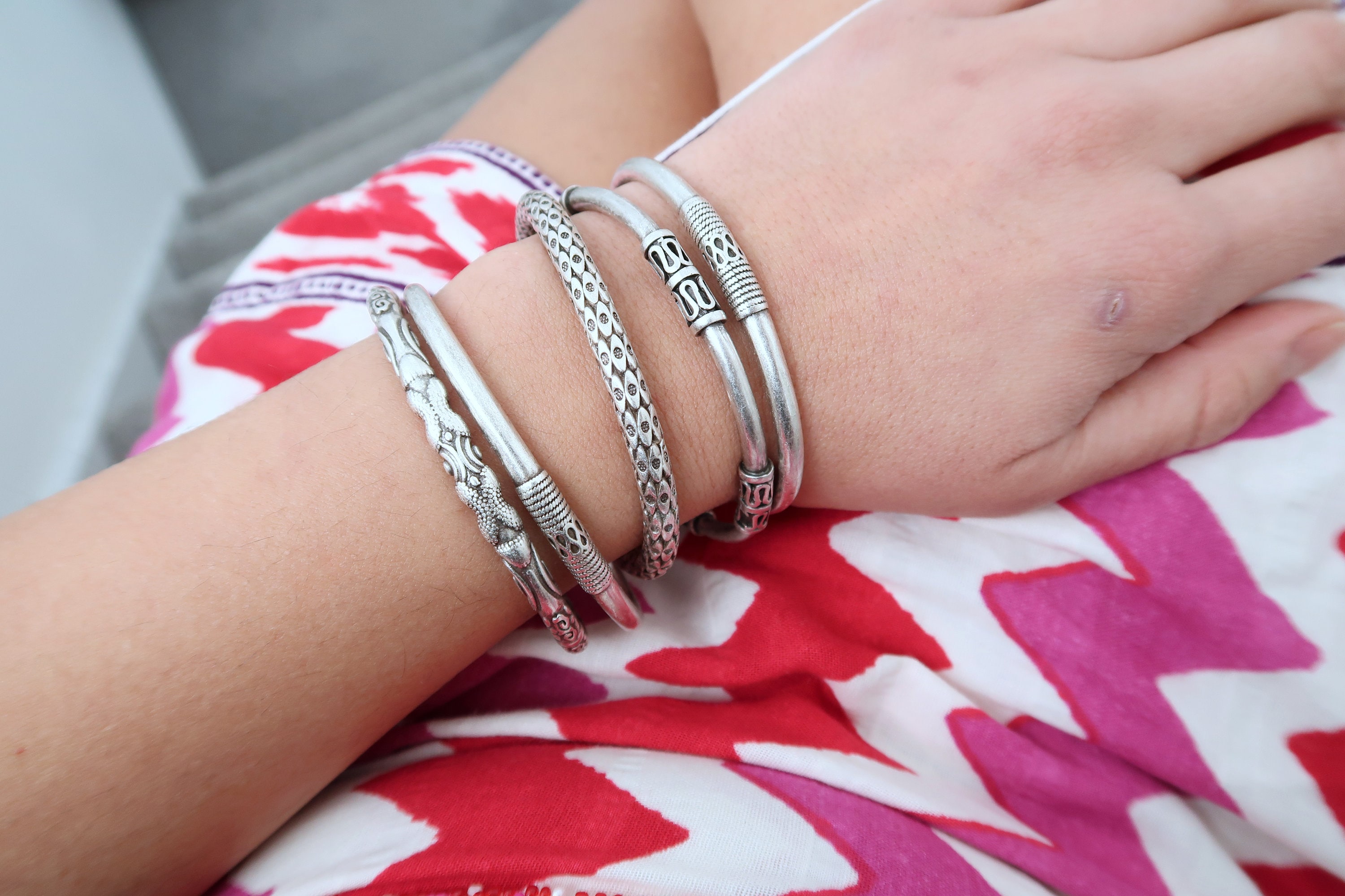 Silver Snakeskin Cuff Bracelet: Bohemian Ethnic, Handmade  display picture 2