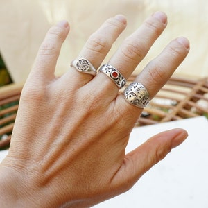 Bohemian Antique Silver FLORAL DOME ring, Sade Bold Organic Shape adjustable ring, Dainty Big Stacking Minimal Layered silver plated ring image 10