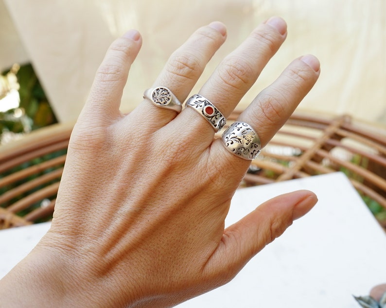 Bohemian Antique Silver FLORAL DOME ring, Sade Bold Organic Shape adjustable ring, Dainty Big Stacking Minimal Layered silver plated ring image 10