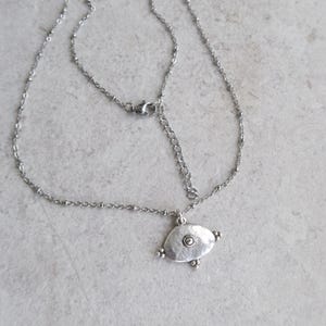 Silver Arabic Symbol Coin Pendant Medallion Necklace: Stainless Steel Chain, Ethnic Tribal Statement Jewelry, Vintage Inspired, Unique Gift image 6