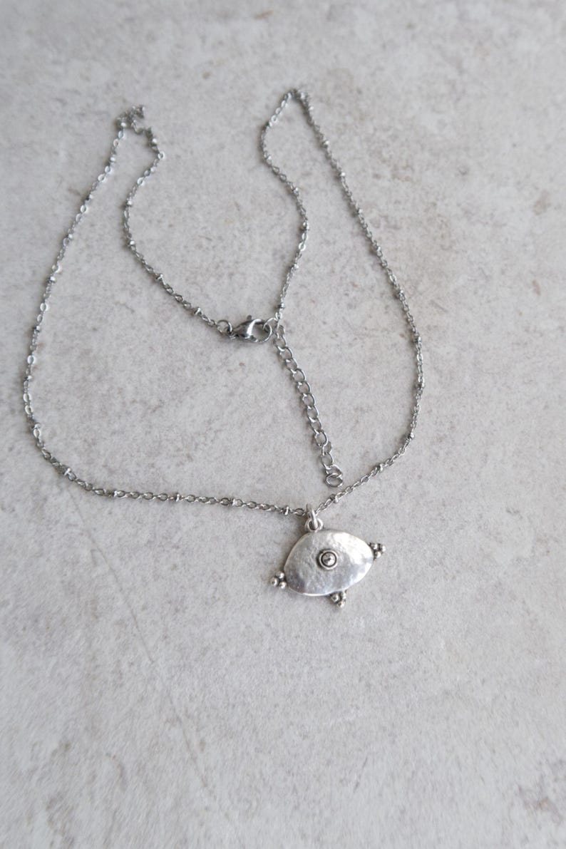 Silver Arabic Symbol Coin Pendant Medallion Necklace: Stainless Steel Chain, Ethnic Tribal Statement Jewelry, Vintage Inspired, Unique Gift image 6