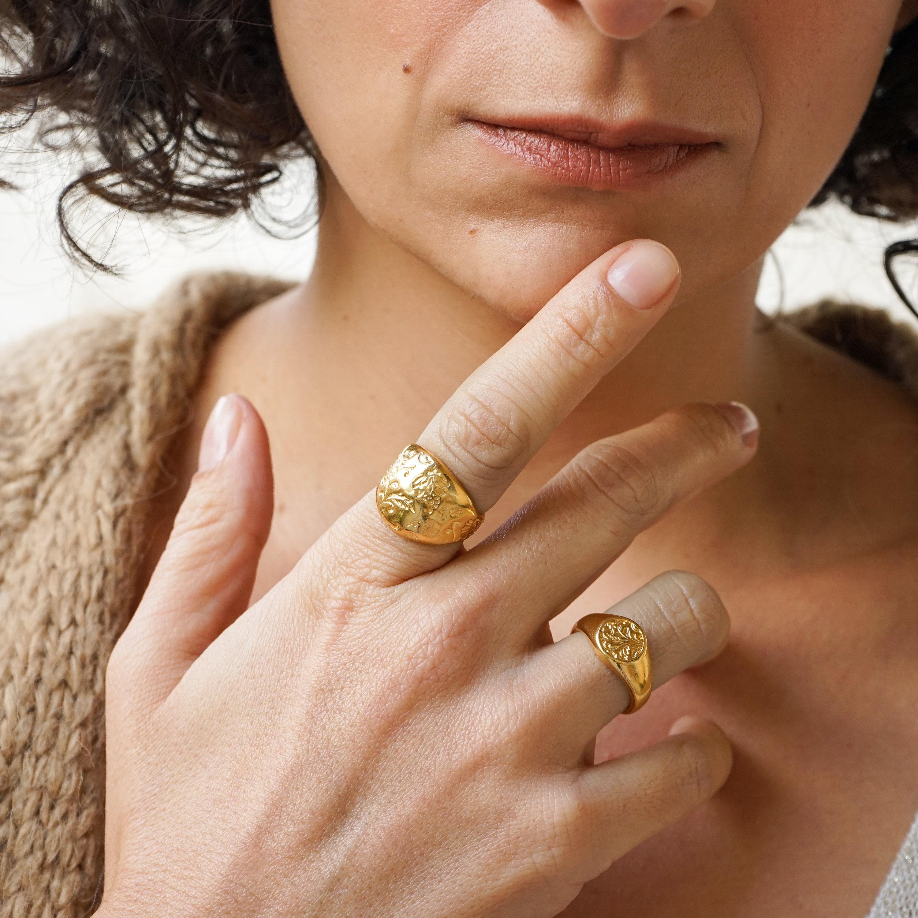 Bohemian Bright Gold Engraved FLORAL DOME Ring Sade Bold - Etsy