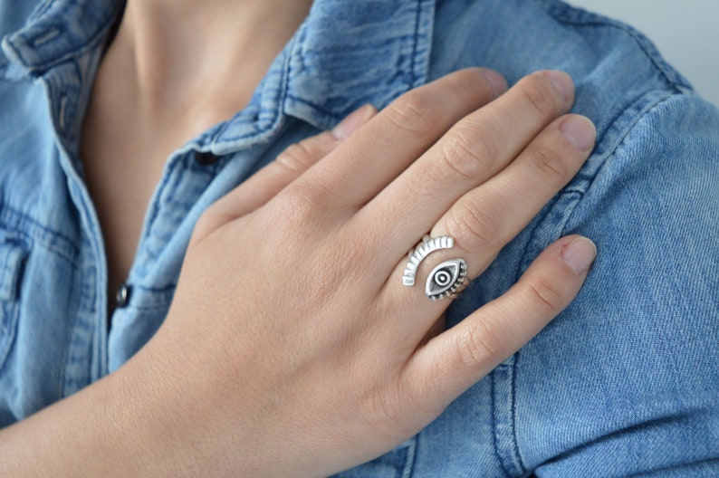 Minimalist Silver Turkish Evil Eye Protection Ring Unique Etsy