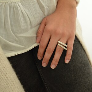 Antiker Silber Zwei PARALLEL Linien Ring, Einzigartige Gehämmerter abstrakter Ring, Boho Silber Modernist Ring, Silber Band Schmuck,US Größe 16,5-20cm Bild 4