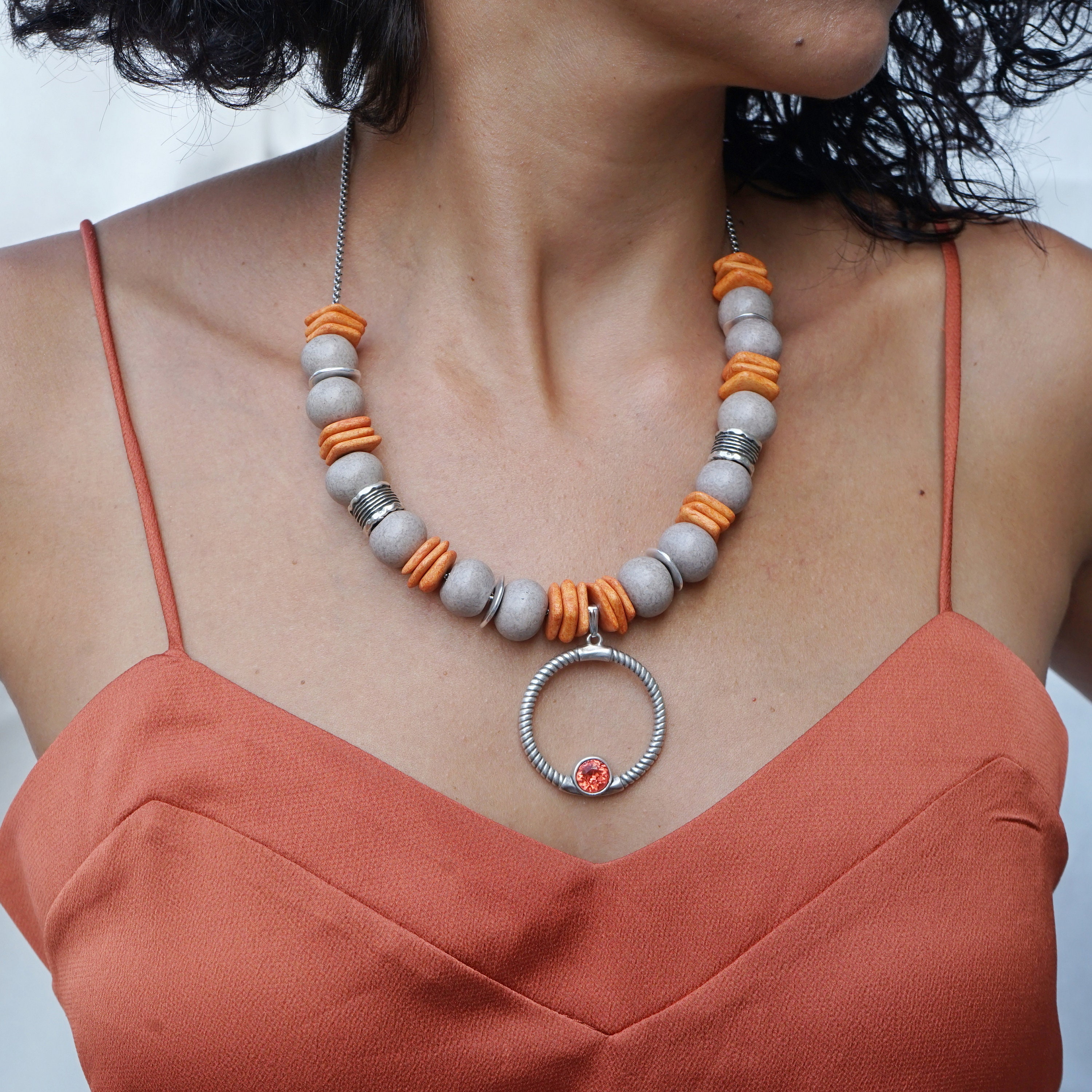 Large Colourful GREY ORANGE Ceramic 
