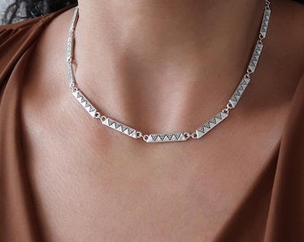 Engraved Triangle Choker: Silver Geometric Minimalist Necklace