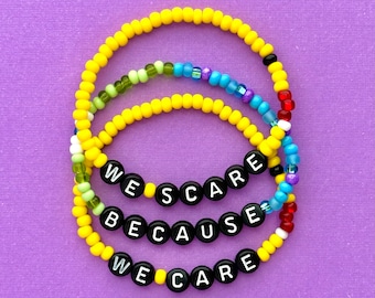 We Scare Because We Care Bracelet Set, Monsters Inc Bracelets, Beaded Bracelets