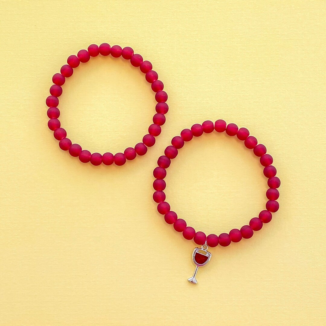 Wine Charm Bracelet Frosted Wine Glass Bead Bracelet Etsy