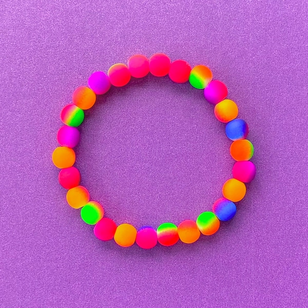 Neon Electric Parade Bracelet, Stacking Stretch Bracelet, Neon Layering Park Jewelry