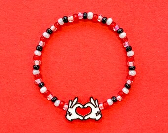 Mouse Love Valentines Bracelet, Stacking Stretch Bracelet, Beaded Bracelet, Layering Jewelry