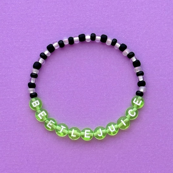 Beetle Juice Bracelet, Stacking Stretch Bracelet, Spooky Halloween Bracelet