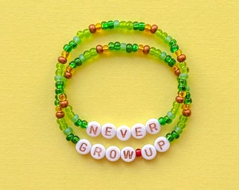 Never Grow Up Bracelet Set, Peter Pan Bracelets, Stacking Stretch Bracelets, Layering Jewelry