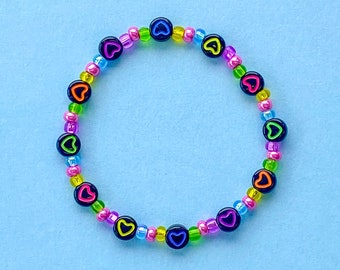 Neon Hearts Bracelet, Electrical Parade Bracelet, Stacking Stretch Bracelet, Layering Jewelry