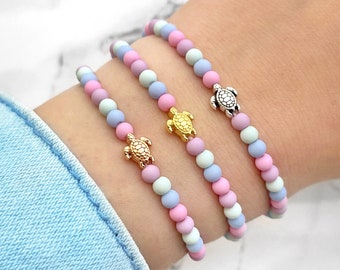 Schildkröten Armband „Bunt Pastell“, verschiedene Farben,Schildkröte , Sommerarmband, pastell Perlen, personalisierbar, Geschenk