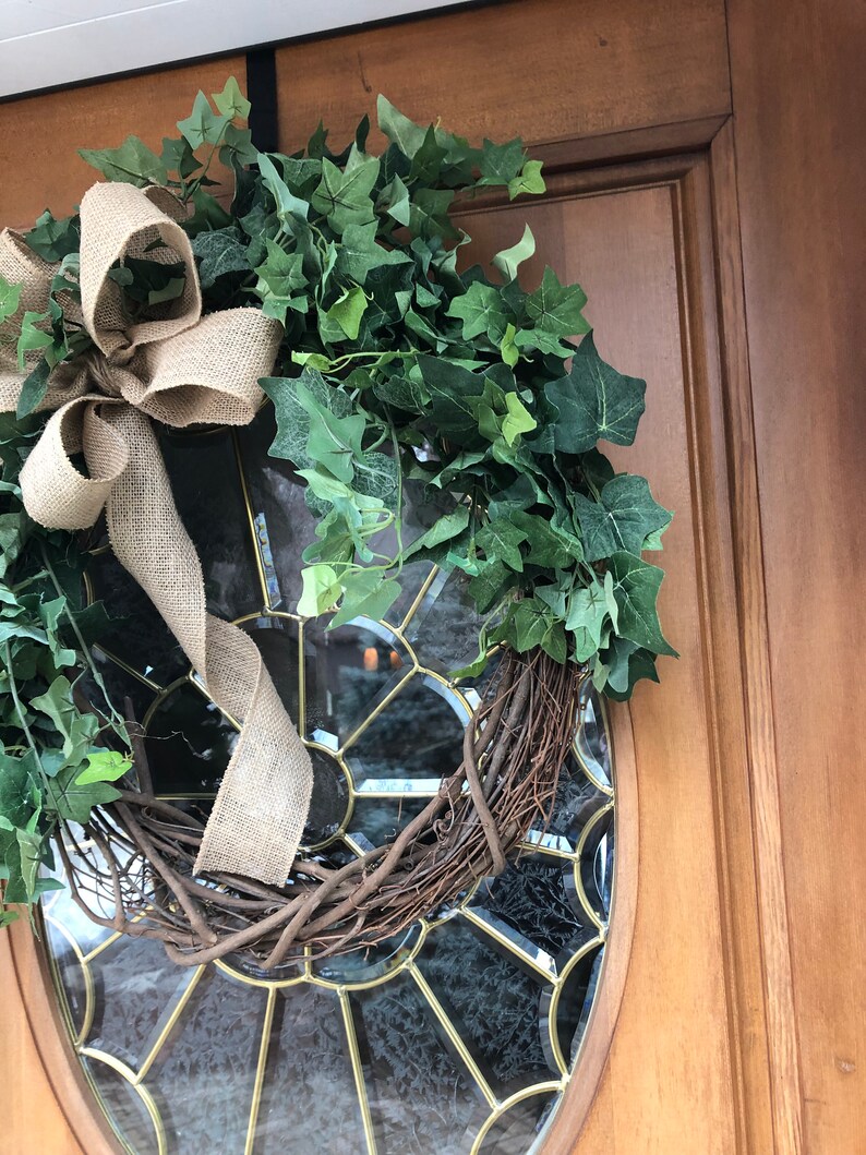 Front Door Wreath Greenery wreath Front Door Decor. New Beautiful Neutral Wreath Burlap Ribbon Wreath