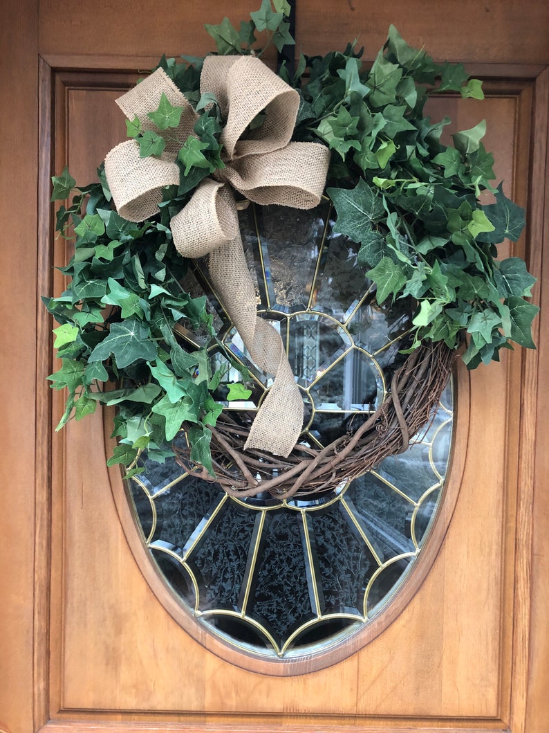 Front Door Wreath Greenery wreath Front Door Decor. New Beautiful Neutral Wreath Burlap Ribbon Wreath