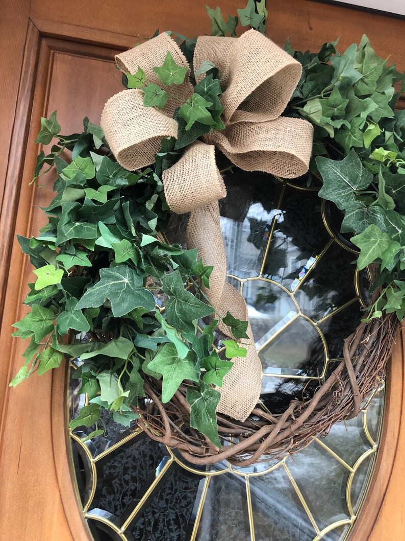 Front Door Wreath Greenery wreath Front Door Decor. New Beautiful Neutral Wreath Burlap Ribbon Wreath