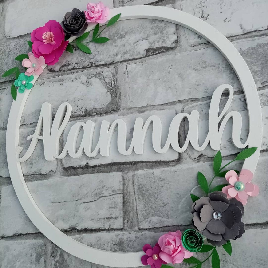 Personalised wooden hoop name floral nursery girls bedroom Etsy