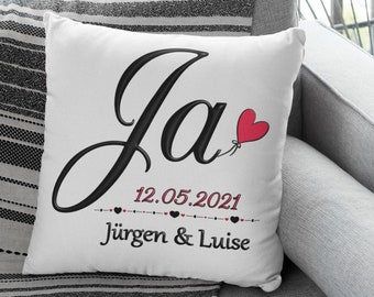 Hochzeitsgeschenk Personalisiertes Hochzeitskissen Geschenk zur Hochzeit mit Namen Wir sagen Ja