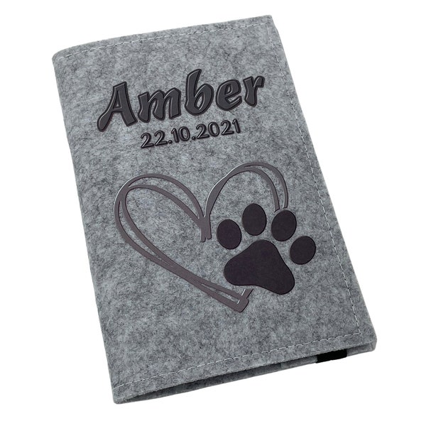 Pet ID card cover felt EU personalized vaccination card dog cat with name heart gray light